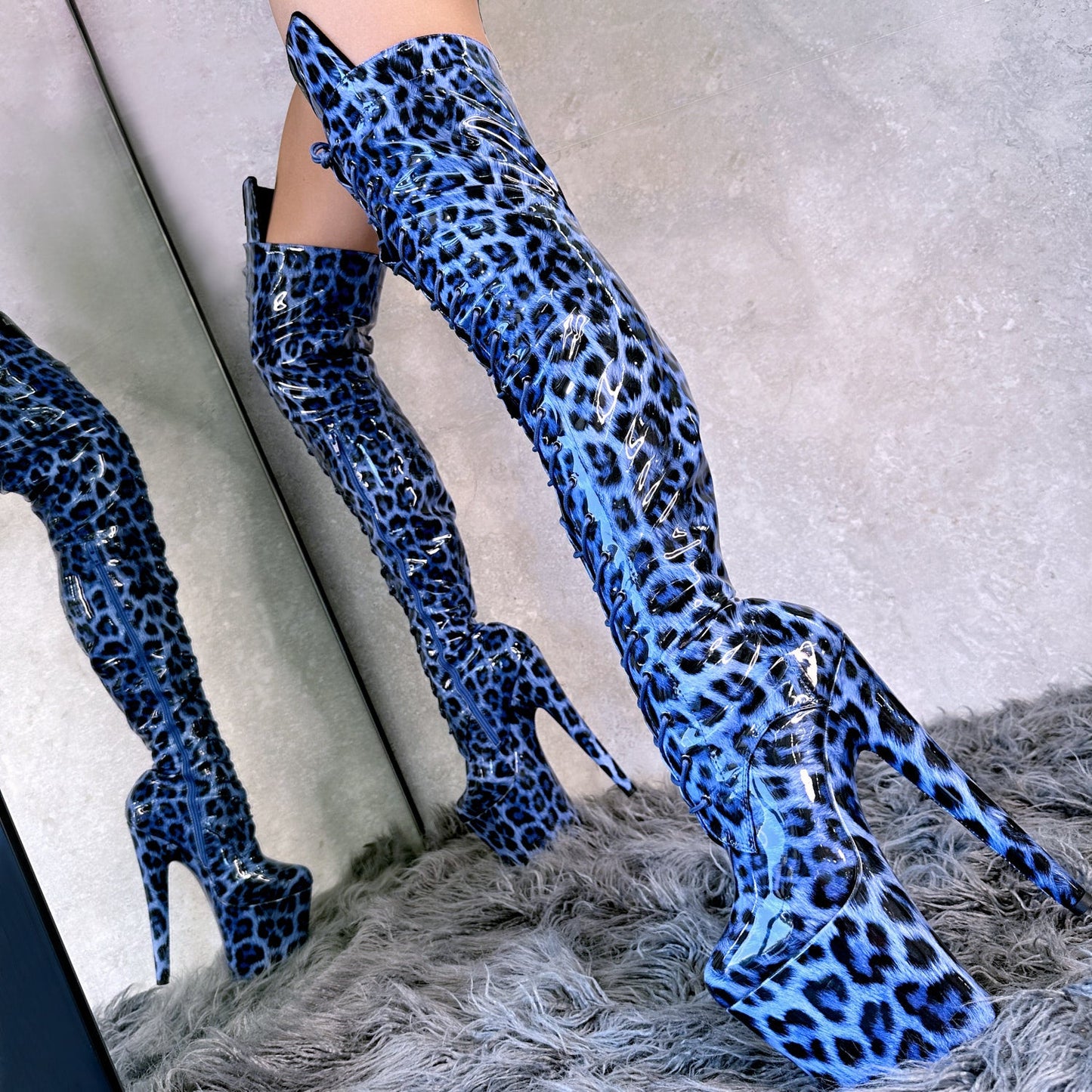 Blue Leopard Thigh High - 8 INCH