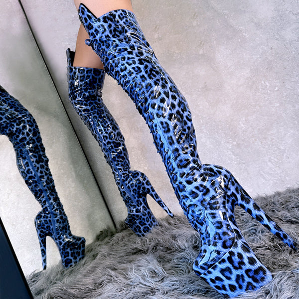 Electric blue thigh high boots store