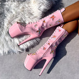 Butterfly Boot Pink Open Toe - 8INCH, stripper shoe, stripper heel, pole heel, not a pleaser, platform, dancer, pole dance, floor work