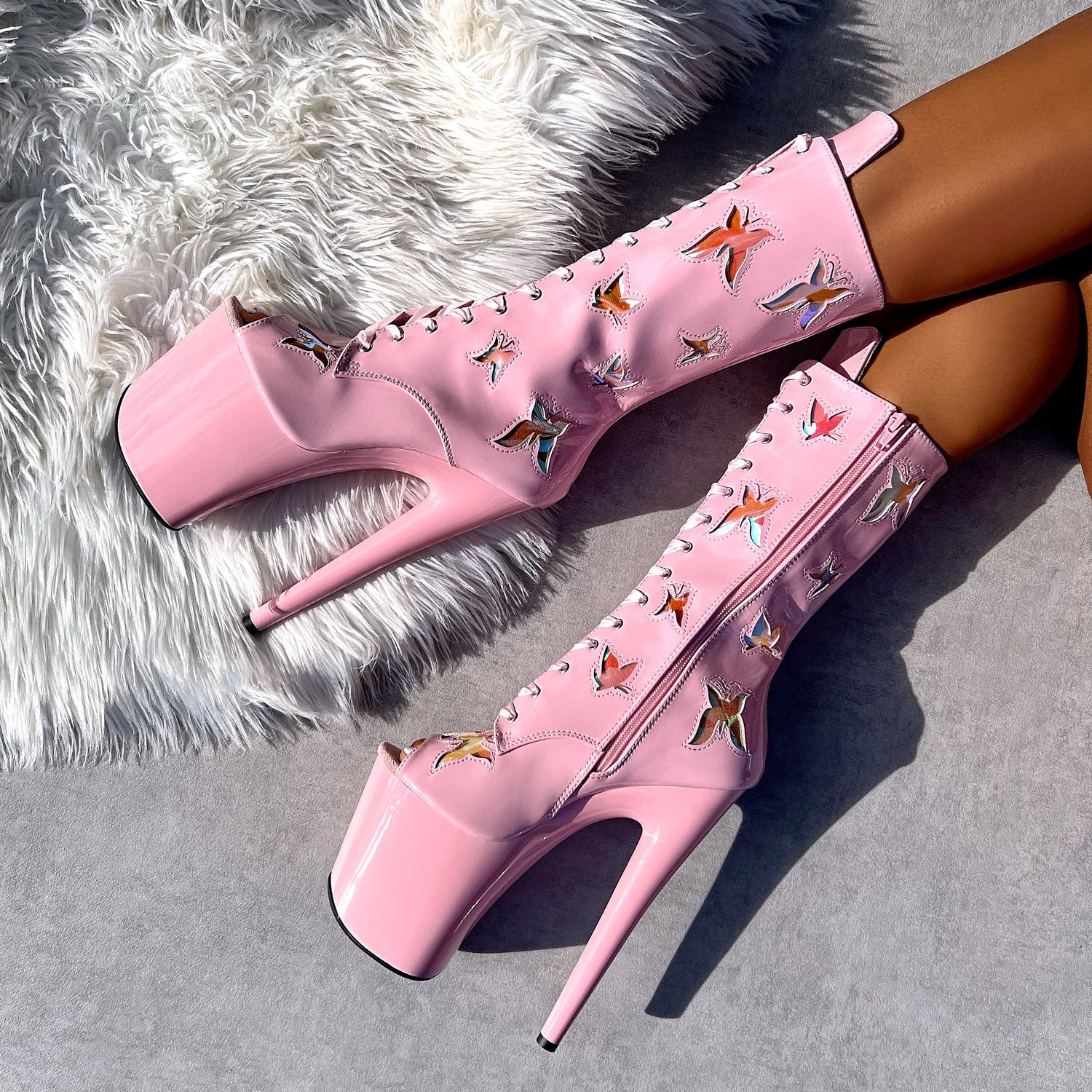 Butterfly Boot Pink Open Toe - 8INCH, stripper shoe, stripper heel, pole heel, not a pleaser, platform, dancer, pole dance, floor work