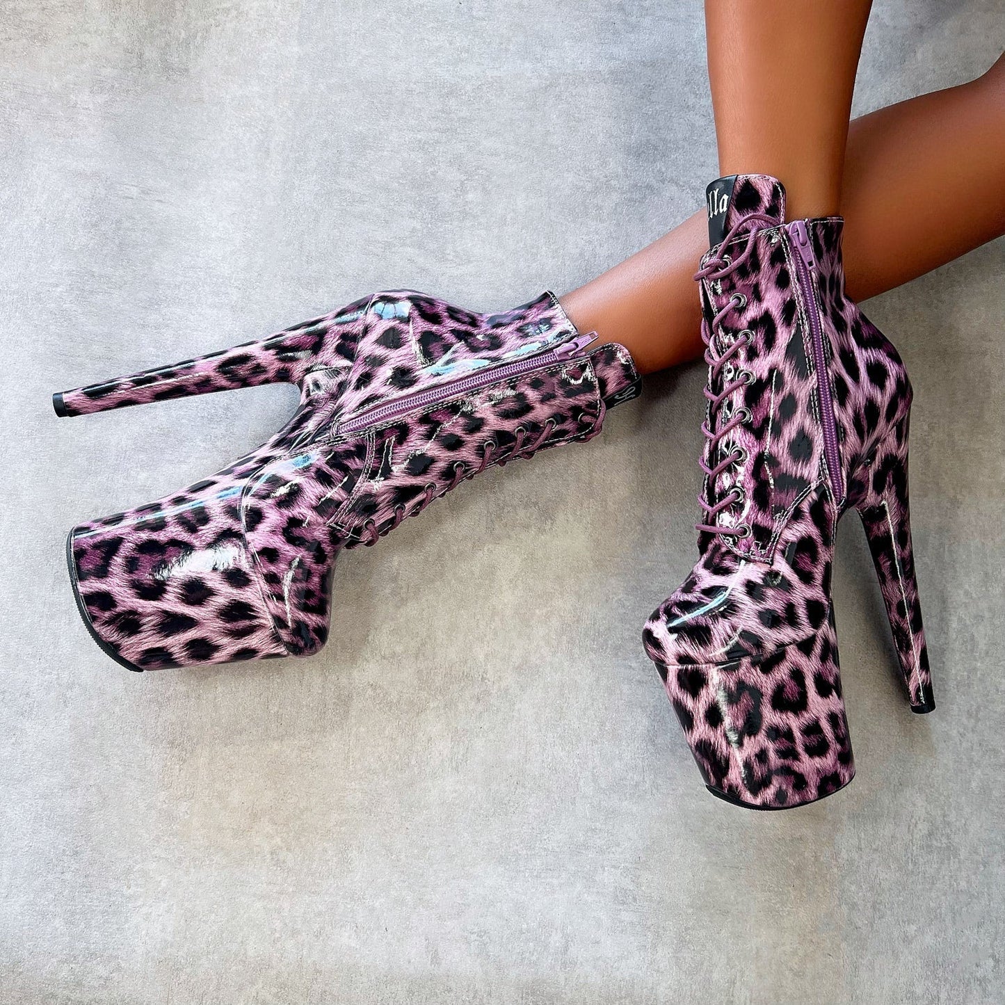 Purple Leopard Ankle Boot - 8 INCH + SP