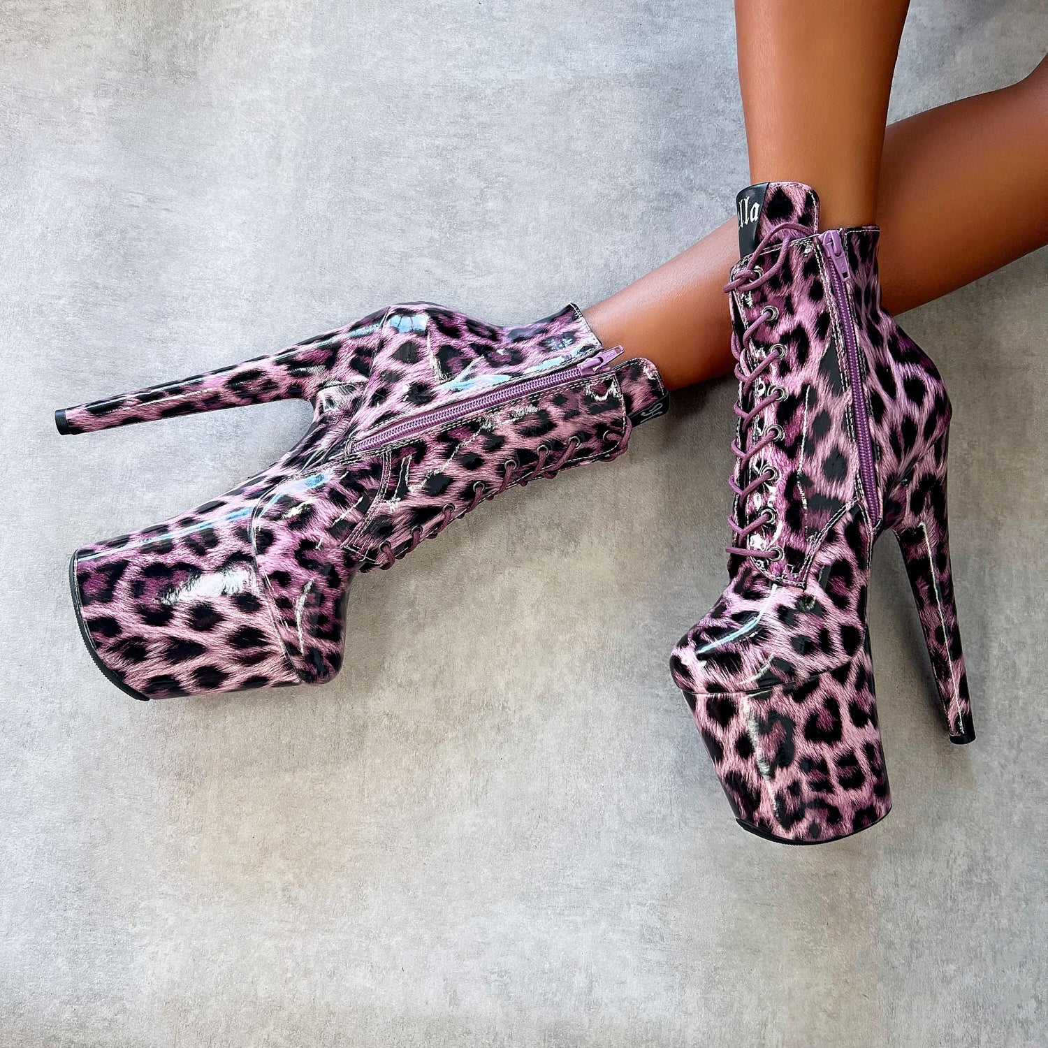 Purple Leopard Ankle Boot - 7 INCH, stripper shoe, stripper heel, pole heel, not a pleaser, platform, dancer, pole dance, floor work