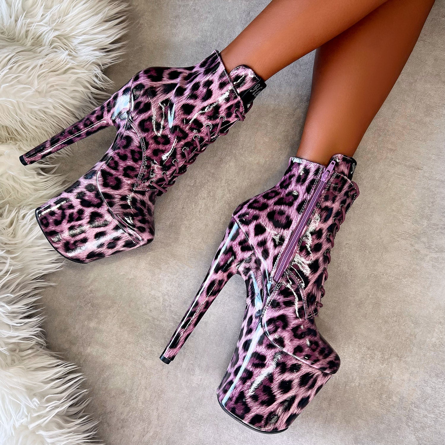 Purple Leopard Ankle Boot - 7 INCH, stripper shoe, stripper heel, pole heel, not a pleaser, platform, dancer, pole dance, floor work