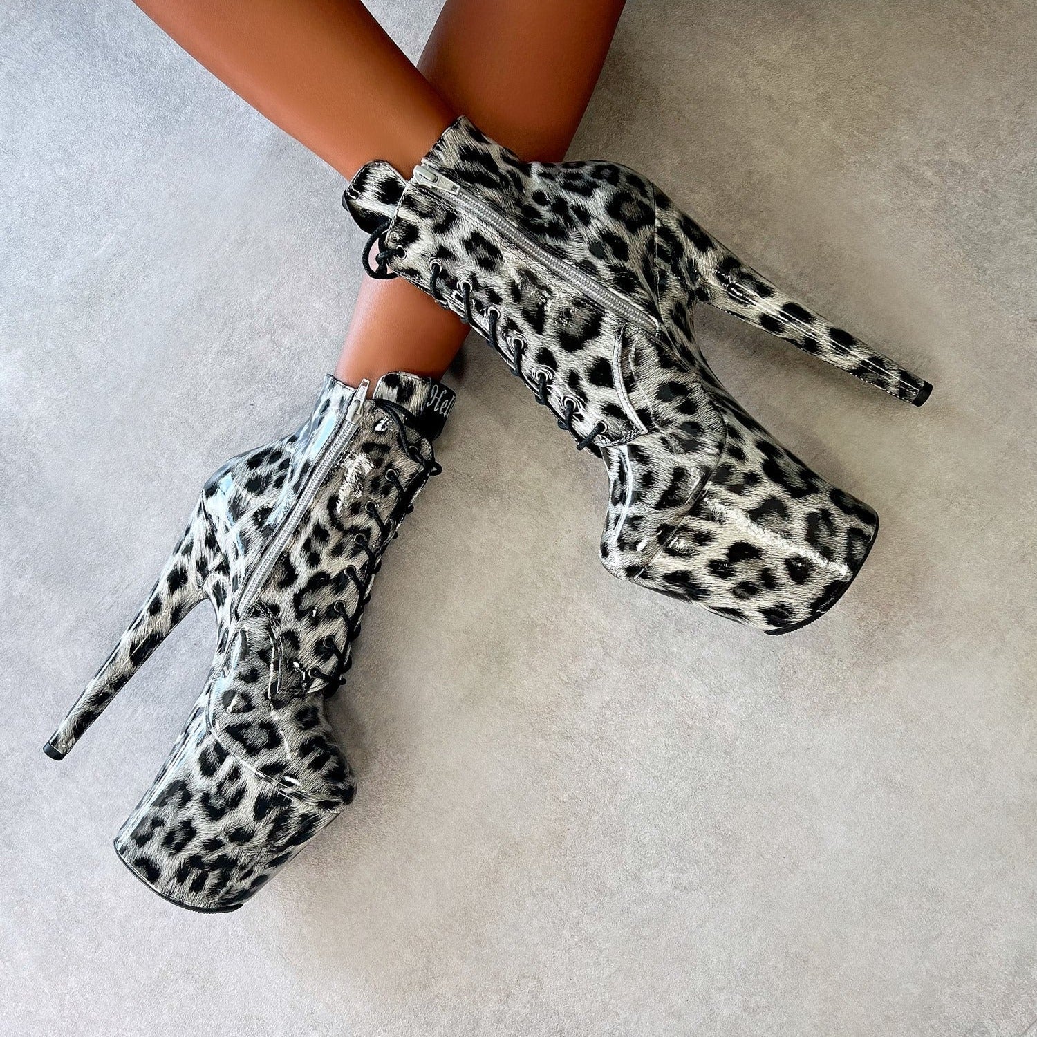 Snow Leopard Ankle Boot - 8 INCH, stripper shoe, stripper heel, pole heel, not a pleaser, platform, dancer, pole dance, floor work