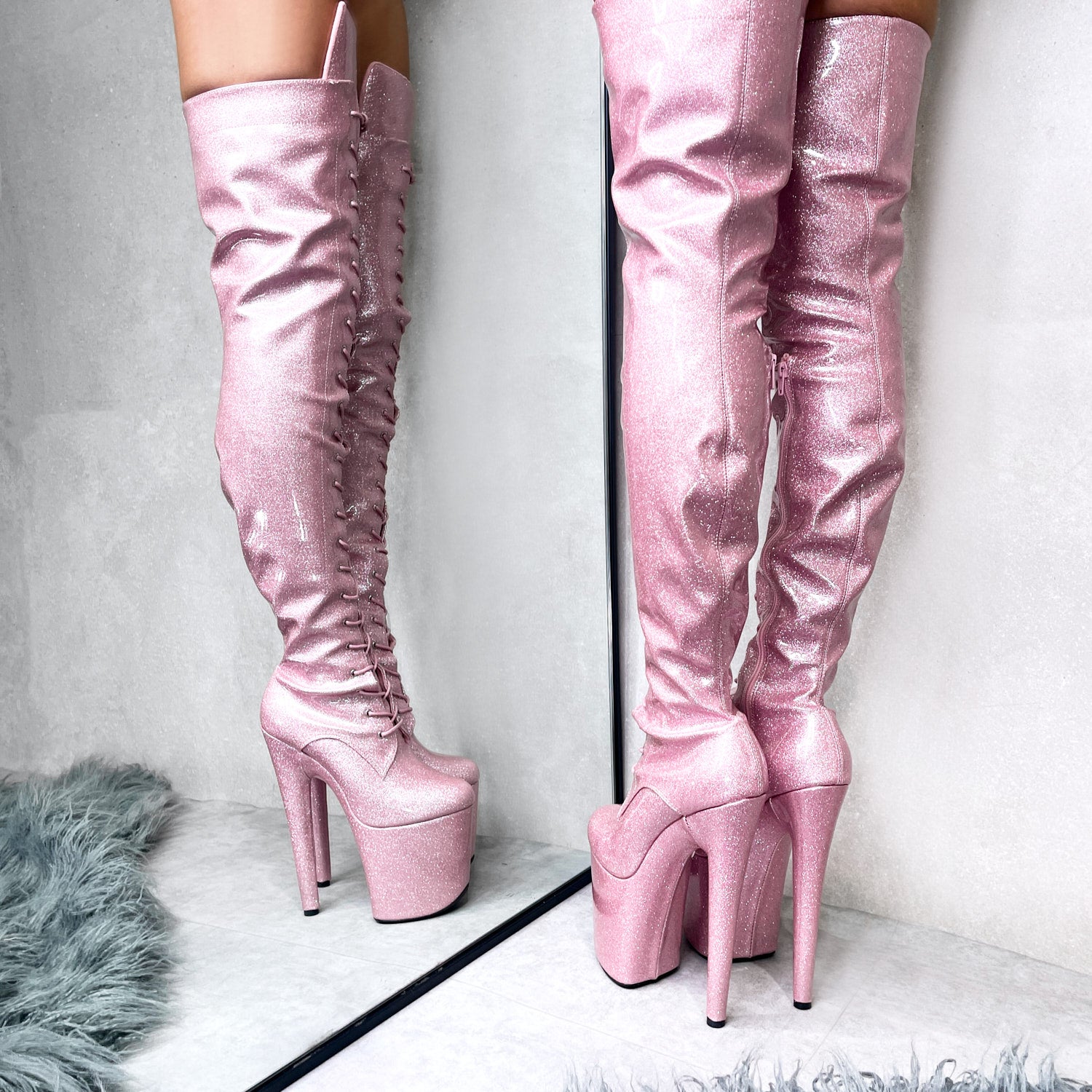 Glitterati Thigh High - Sugarbaby - 8 INCH - Half Zip