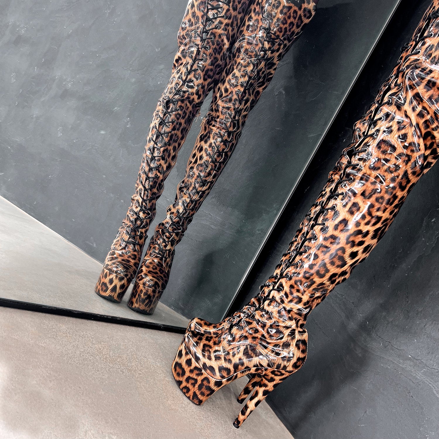 Leopard print discount thigh high boots